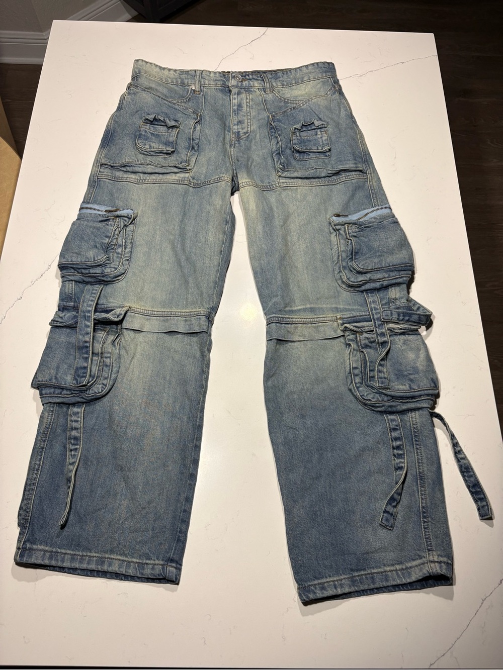 Boohoo Mens Light Blue Cargo Pants with Utility Pockets Y2K 32